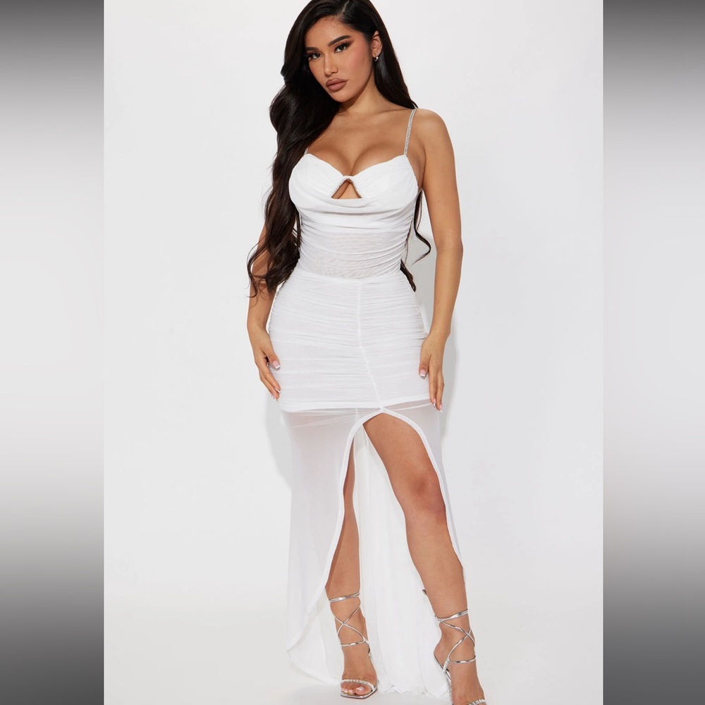 Fashion Nova White Mesh Maxi Dress